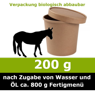 Unser 200 g Trocken Barf Wunschnapf vom Pferd ist ein Alleinfuttermittel ohne billige Füllstoffe und ohne Farb- und Konservierungsstoffe